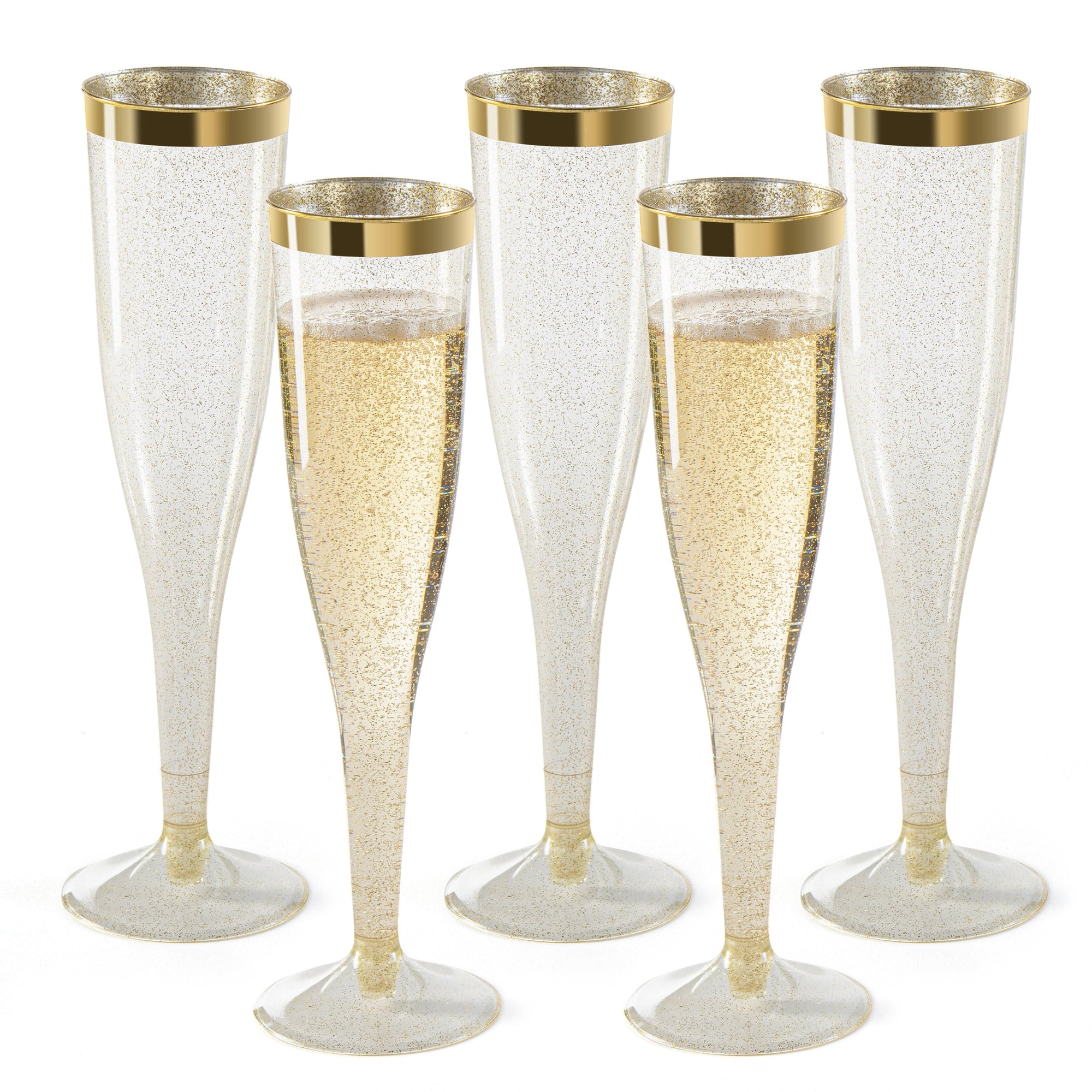 Plastic Champagne Flutes Disposable - Gold Glitter with a Gold Rim - [1 Box of 36 ] 6.5 Oz Premium Toasting Flutes, Elegant Stylish Mimosa Glasses Perfect for Weddings Anniversaries and Catered Events