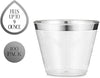 100 Pack Silver Rimmed Plastic Cups, 9 oz Disposable Plastic Glasses, Silver Glitter with a Silver Rim, Elegant Party Cups for Champagne, Wine, Cold Drinks, Tea, Punch, Juice, Soda