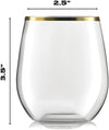 32 Pack Stemless Plastic Wine Glasses Disposable 12 Oz Gold Rim - Shatterproof Recyclable and BPA-Free, Stylish Drinkware for all Beverages, Cocktail Parties, Wedding Reception and Catered Events