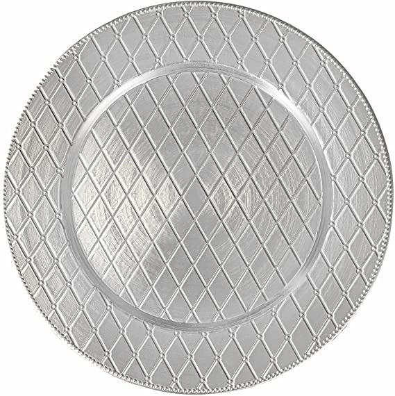 Silver Charger Plates Diamond Design, 13” Elegant Chargers, Set of 6, Hand Finished (Finish May Vary) Silver Chargers for Dinner Plates & Bowls, Perfect for Weddings, Parties, Anniversary, Holidays