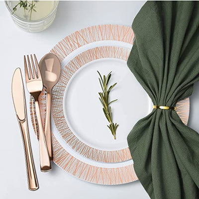 180-Piece Rose Gold Plates & Dinnerware Set - Large & Small Rose Gold Party Plates with Plastic Silverware, Forks, Spoons, Knives for 36 Guests, For Bridal Shower, Parties, Birthdays, Weddings