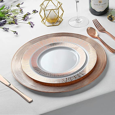 180-Piece Rose Gold Plates & Dinnerware Set - Large & Small Rose Gold Party Plates with Plastic Silverware, Forks, Spoons, Knives for 36 Guests, For Bridal Shower, Parties, Birthdays, Weddings