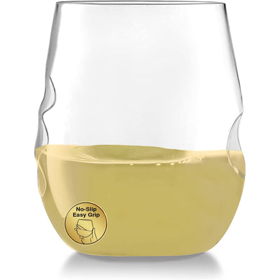 32 Pack Finger Indentations Stemless Plastic Wine Glasses Disposable 12 Oz, Smooth Rim Shatterproof Recyclable BPA-Free, Stylish Drinkware for All Beverages, Cocktail Parties, Wedding Reception