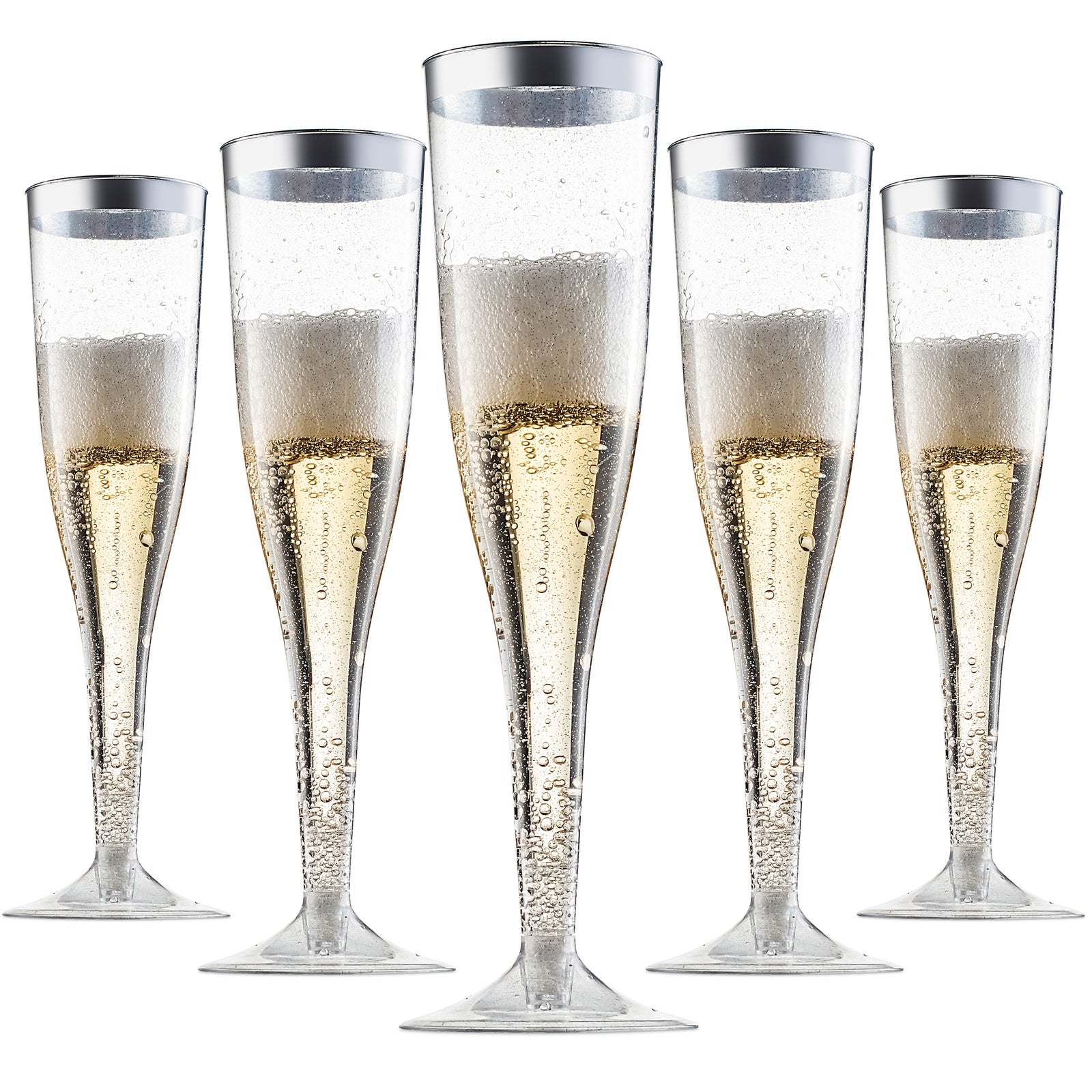 Plastic Champagne Flutes Disposable - Silver Glitter with a Silver Rim - [1 Box of 36 ] 6.5 Oz - Premium Toasting Glass - Elegant Stylish Mimosa Glasses for Weddings Anniversaries and Catered Events
