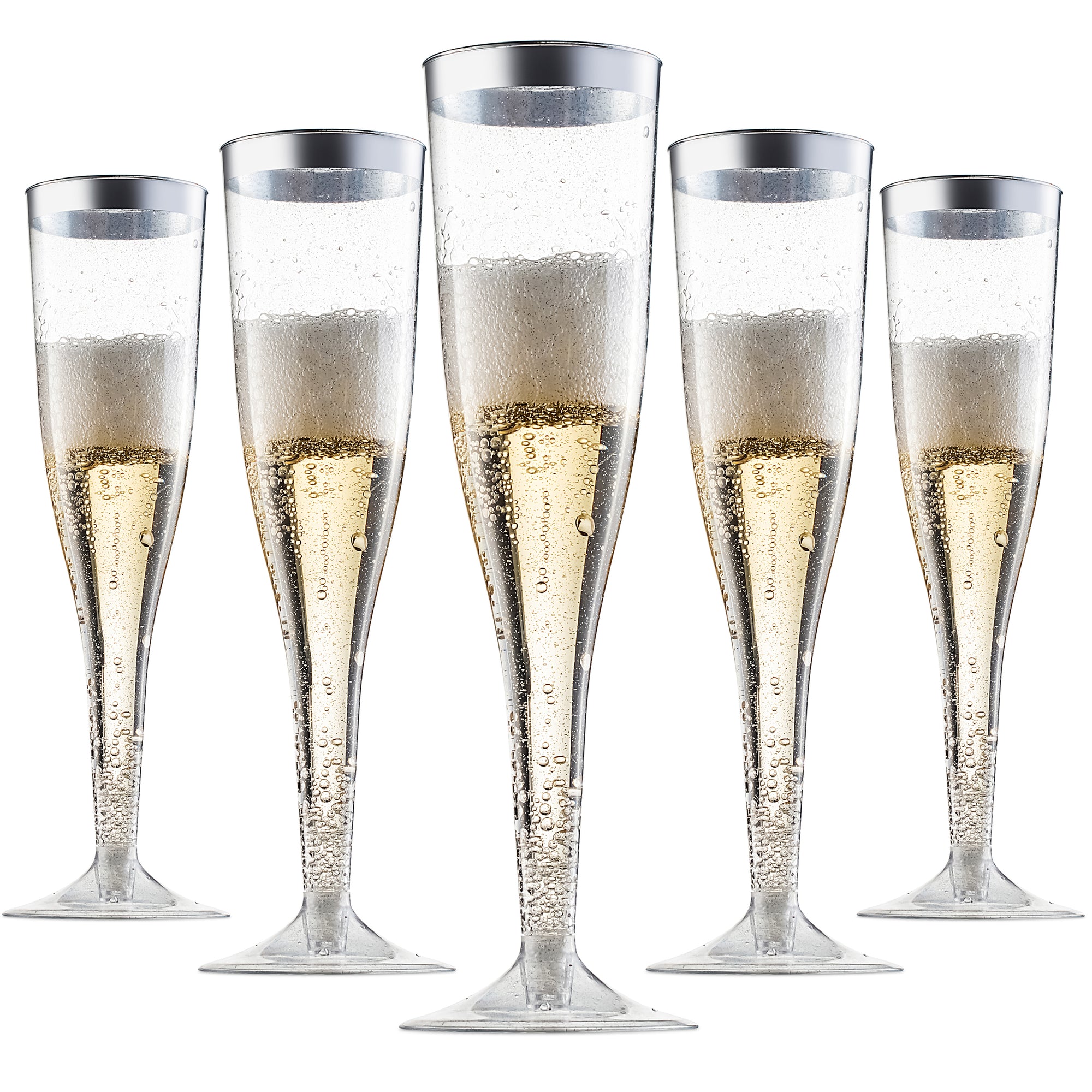 Plastic Champagne Flutes Disposable - Silver Glitter with a Silver Rim - [1 Box of 36 ] 6.5 Oz - Premium Toasting Glass - Elegant Stylish Mimosa Glasses for Weddings Anniversaries and Catered Events